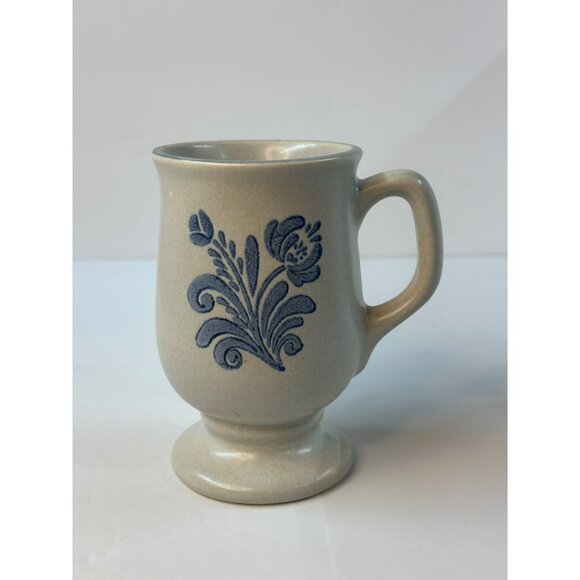 VTG Pfaltzgraff USA YORKETOWN Gray Blue Pedestal Footed Mugs W/ Handle Set of 2 - Picture 3 of 8